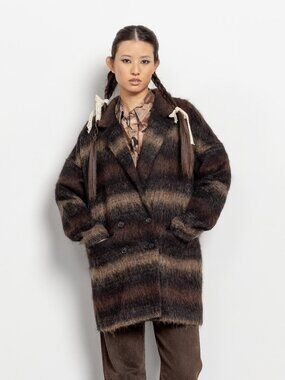MOHAIR JACKET TRENCH Vintage Stripes Fuzzy Coat / Medium Soia & Kyo
